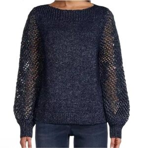 TOMMY BAHAMA Shimmer Balloon Sleeve Sweater in Navy